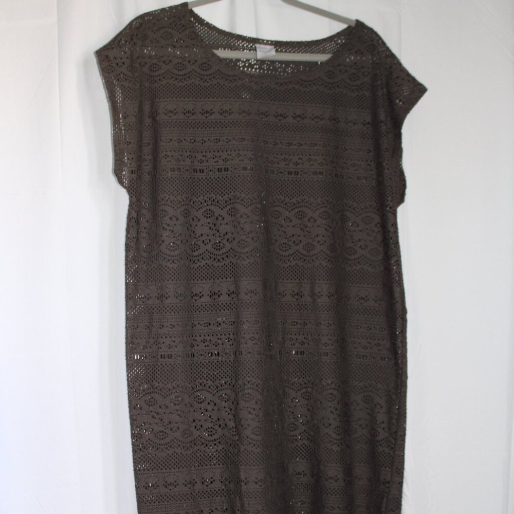 Merona Brown Crochet Lace Swim Cover-up Short Sleeve Large